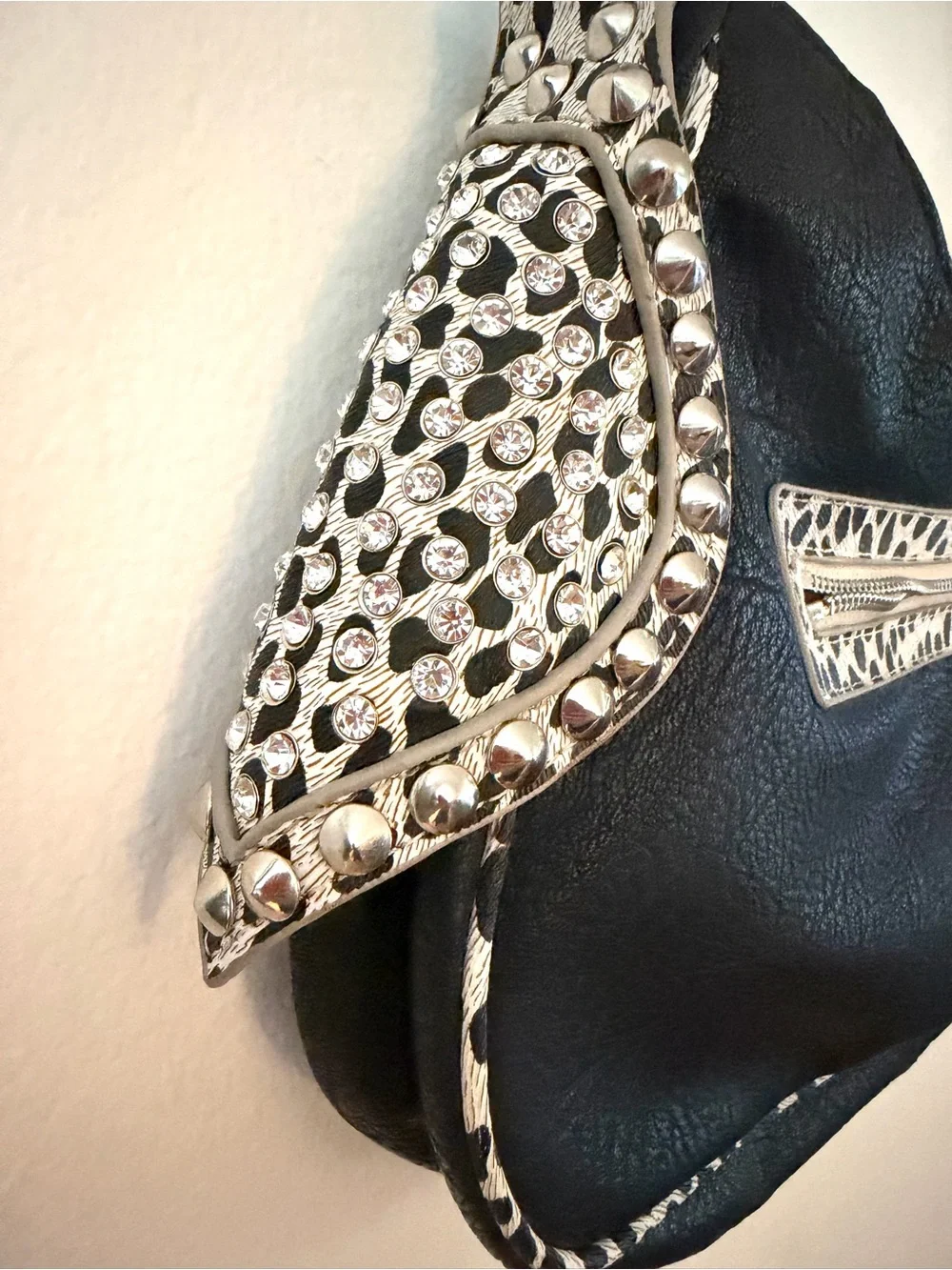 Vintage Hobo Purse Shoulder Bag Silver Studs Bling Snake Cheetah Black White Y2K